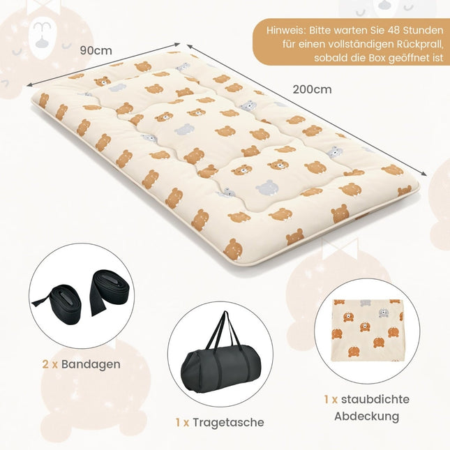 Saltea japoneză futon, 90x200 cm, husă lavabilă, maro