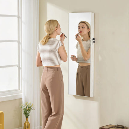 Jewellery Cabinet with LED Light and Full-Length Mirror, Lockable, White
