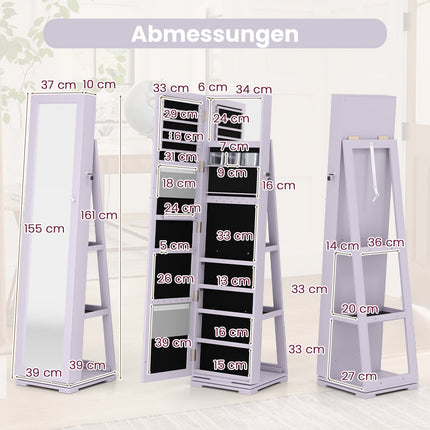 Dulap pentru bijuterii cu oglindă pe toată lungimea, bază rotativă
