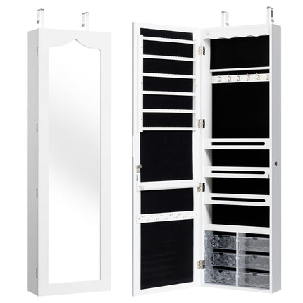 Dulap de bijuterii dulap de depozitare suspendat cu iluminare LED 36,5 x 11,5 x 120 cm alb