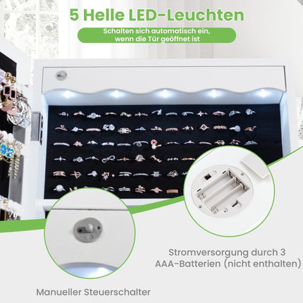 Dulap de bijuterii dulap de depozitare suspendat cu iluminare LED 36,5 x 11,5 x 120 cm alb