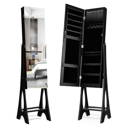 Jewelry cabinet standing mirror 2 in 1 full-length mirror with 12 LEDs 36 x 33.5 x 154.5 cm black