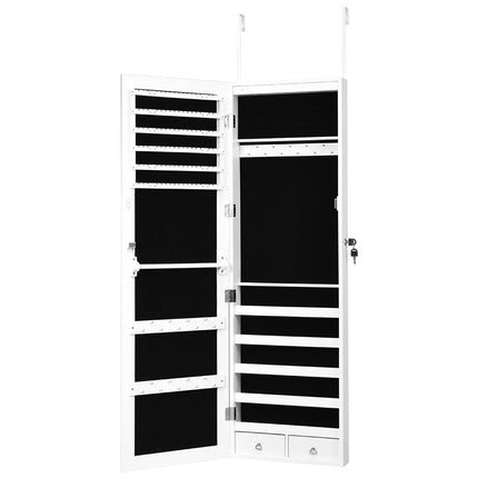 Dulap de bijuterii cu raft de bijuterii cu 15 LED-uri organizator de bijuterii 37 x 8,5 x 120 cm alb
