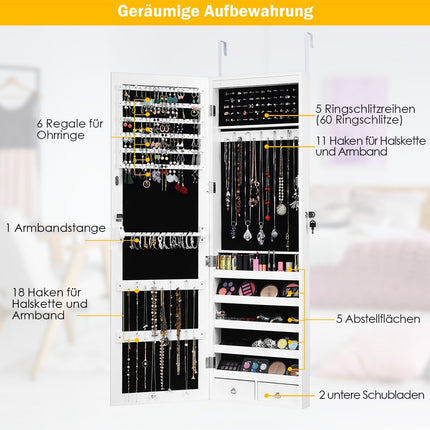 Dulap de bijuterii cu raft de bijuterii cu 15 LED-uri organizator de bijuterii 37 x 8,5 x 120 cm alb