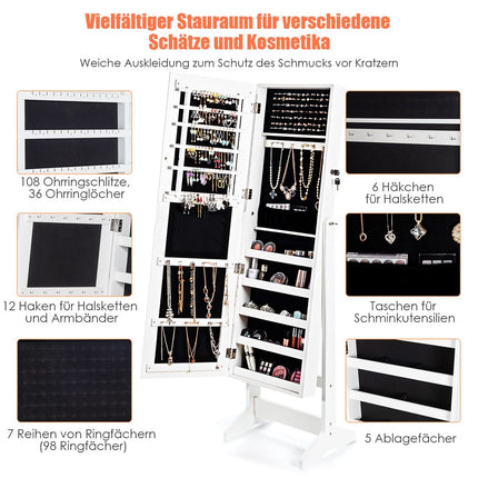 Jewelry cabinet with full-length mirror jewelry stand 41 x 36.5 x 146 cm white