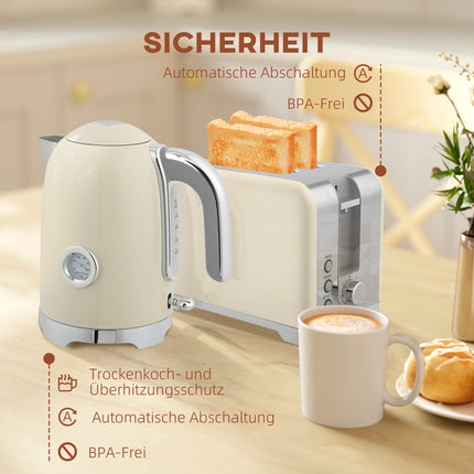 Set fierbător și prăjitor de pâine, 2200 W, 7 niveluri de rumenire, cremă