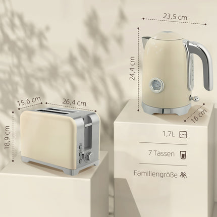 Set fierbător și prăjitor de pâine, 2200 W, 7 niveluri de rumenire, cremă
