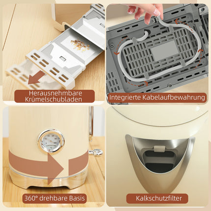 Set fierbător și prăjitor de pâine, 2200 W, 7 niveluri de rumenire, cremă