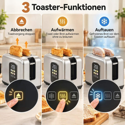Kettle and 2-Slice Toaster Set with LED Touch Display, 1.5 L, 2200 W, Silver