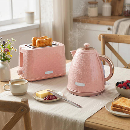 Set fierbător și prăjitor de pâine, 1,7 l, fierbere rapidă, 2 felii, roz