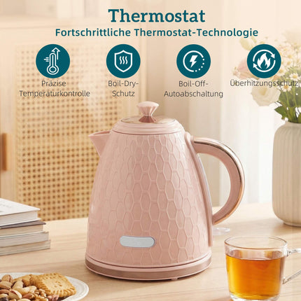 Set fierbător și prăjitor de pâine, 1,7 l, fierbere rapidă, 2 felii, roz