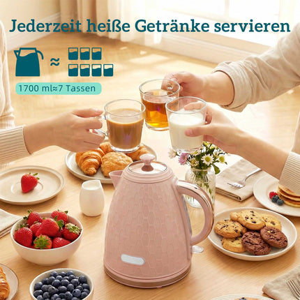 Set fierbător și prăjitor de pâine, 1,7 l, fierbere rapidă, 2 felii, roz