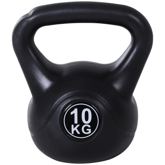 Kettlebell 10 kg, umplut cu nisip, negru, pentru începători