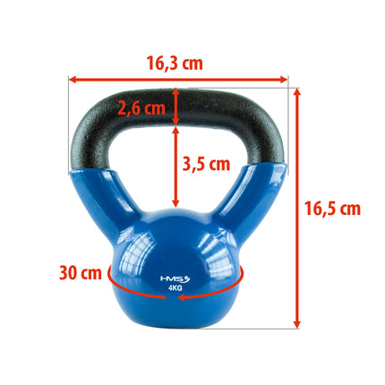 Kettlebell, Fontă, 4 kg, Albastru