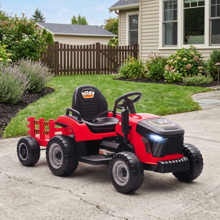 Tractor electric pentru copii, 12V, cu telecomandă, remorcă, roșu