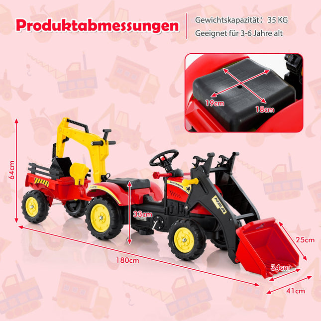 Buldozer 3 în 1 pentru copii cu remorcă și cupă