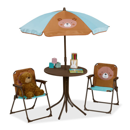 Set de mobilier de exterior din 4 piese pentru copii cu umbrelă de soare
