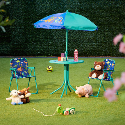 Set de mobilier de exterior din 4 piese pentru copii cu umbrelă de soare