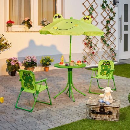 Set de mobilier de exterior din 4 piese pentru copii cu umbrelă de soare