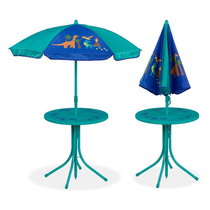 Set de mobilier de exterior din 4 piese pentru copii cu umbrelă de soare