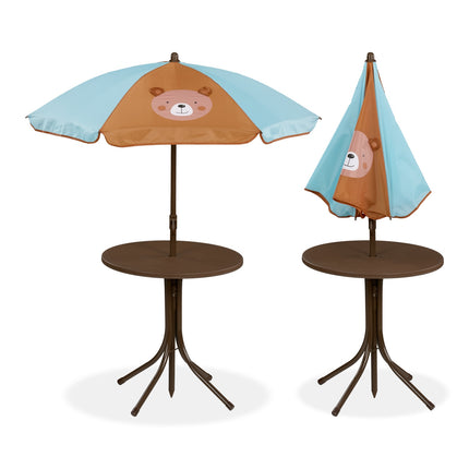 Set de mobilier de exterior din 4 piese pentru copii cu umbrelă de soare
