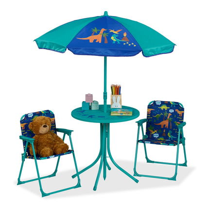 Set de mobilier de exterior din 4 piese pentru copii cu umbrelă de soare