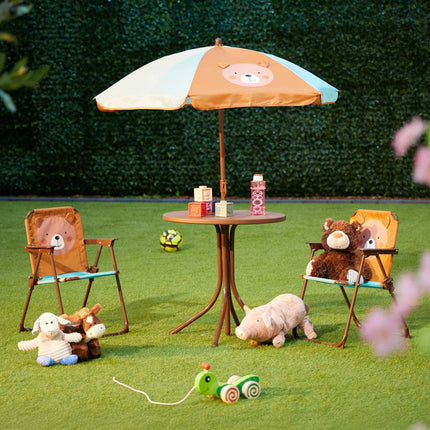 Set de mobilier de exterior din 4 piese pentru copii cu umbrelă de soare