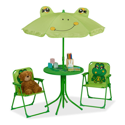 Set de mobilier de exterior din 4 piese pentru copii cu umbrelă de soare
