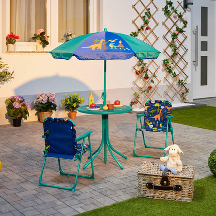 Set de mobilier de exterior din 4 piese pentru copii cu umbrelă de soare