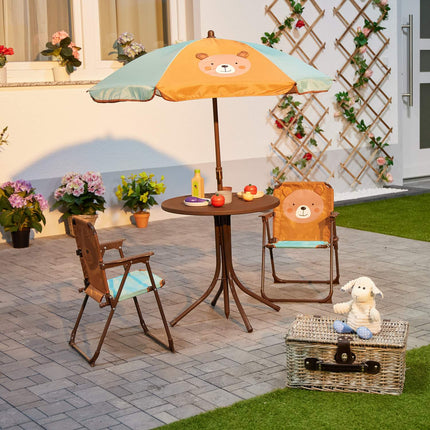 Set de mobilier de exterior din 4 piese pentru copii cu umbrelă de soare