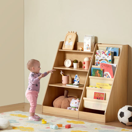 Kids 4-Tier Wooden Sling Bookshelf, 10 Compartments