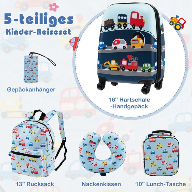 Set de bagaje pentru copii de 5 piese: valiză de 16 inchi, rucsac, albastru