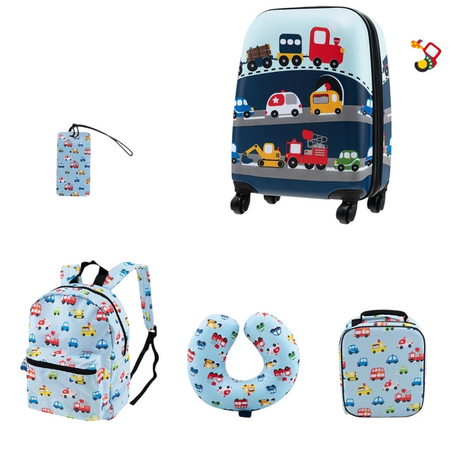Set de bagaje pentru copii de 5 piese: valiză de 16 inchi, rucsac, albastru