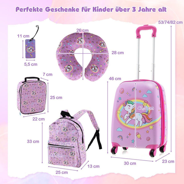 Set de bagaje pentru copii de 5 piese: valiză de 16 inchi, rucsac, roz