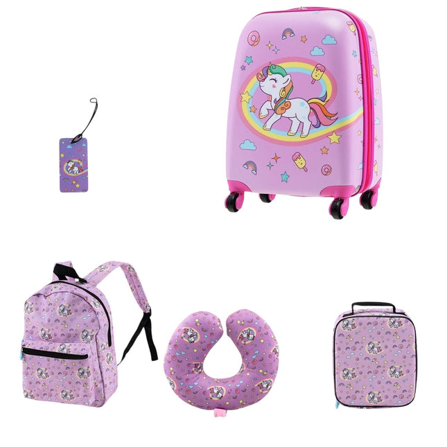 Set de bagaje pentru copii de 5 piese: valiză de 16 inchi, rucsac, roz