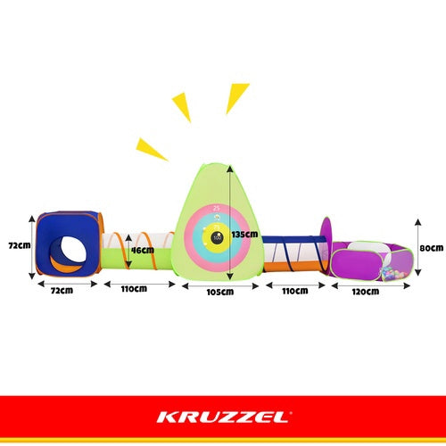 Set cort 5 în 1 pentru copii cu tuneluri și 100 de mingi