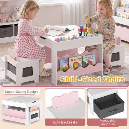 Kids Activity Table and 2 Chairs with Double-Sided Tabletop, Pink, Ages 3+