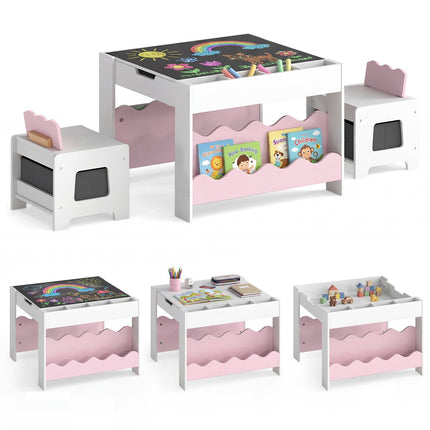Kids Activity Table and 2 Chairs with Double-Sided Tabletop, Pink, Ages 3+