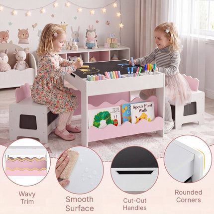 Kids Activity Table and 2 Chairs with Double-Sided Tabletop, Pink, Ages 3+