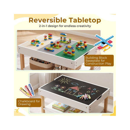 Kids Activity Table with Hidden Storage and Reversible Top, White, Ages 3+