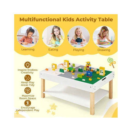 Kids Activity Table with Hidden Storage and Reversible Top, White, Ages 3+