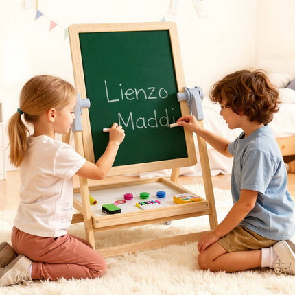 Kids Art Easel, 2-In-1 Magnetic Whiteboard & Chalkboard