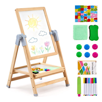 Kids Art Easel, 2-In-1 Magnetic Whiteboard & Chalkboard