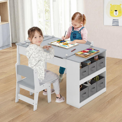 Set masă și șevalet pentru pictură în aer liber pentru copii, 2 scaune, spațiu de depozitare
