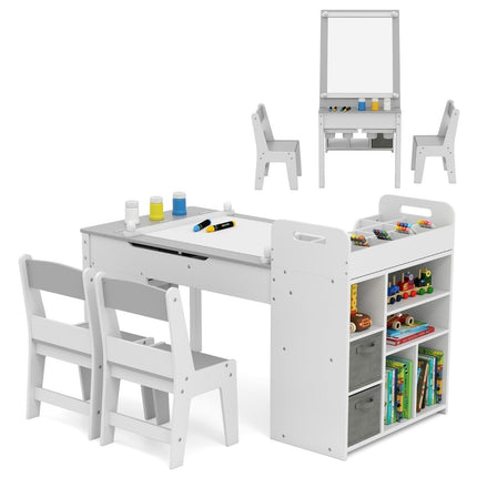 Set de masă pentru artă pentru copii cu 2 scaune, șevalet reglabil, depozitare