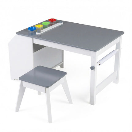 Set masă de desen pentru copii cu scaun, rolă de hârtie, 4 pahare de vopsea