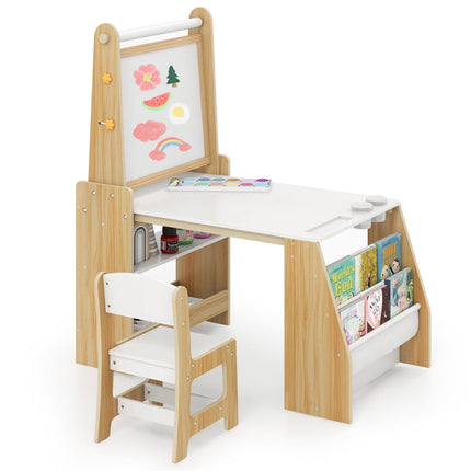 Set masă și scaune pentru artă pentru copii cu șevalet, tablă albă, tablă cu cretă