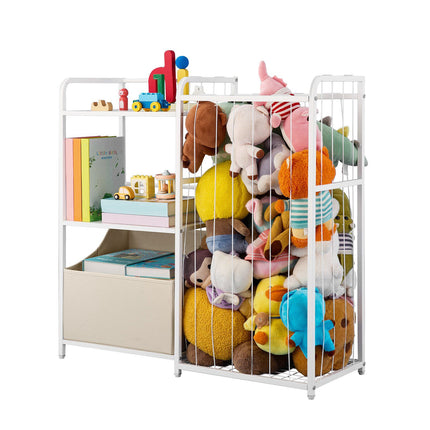 Kids Bookshelf with Fabric Toy Chest, 2-Tier, White