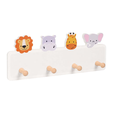 Cuier pentru haine pentru copii cu 4 cârlige, 15 x 38 cm, MDF și pin