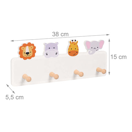 Cuier pentru haine pentru copii cu 4 cârlige, 15 x 38 cm, MDF și pin